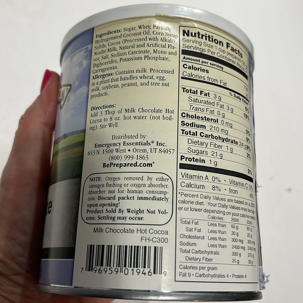 Emergency long life milk chocolate hot cocoa. Can is 1 Lb 6 oz. - Picture 2 of 3